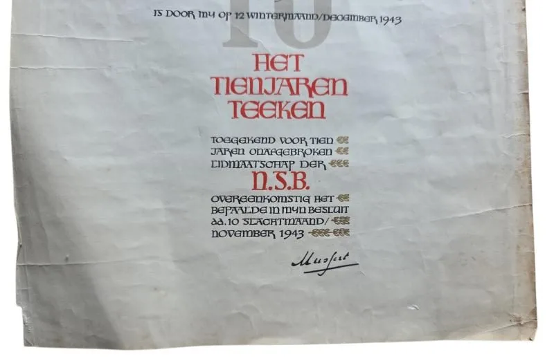 Zeldzaam Nederlands NSB-lidmaatschapsbewijs voor 10 jaar lidmaatschap (WOII) op naam van R. Wagenvoort — Foto's & Documenten — WO2 (foto 3 van 4)
