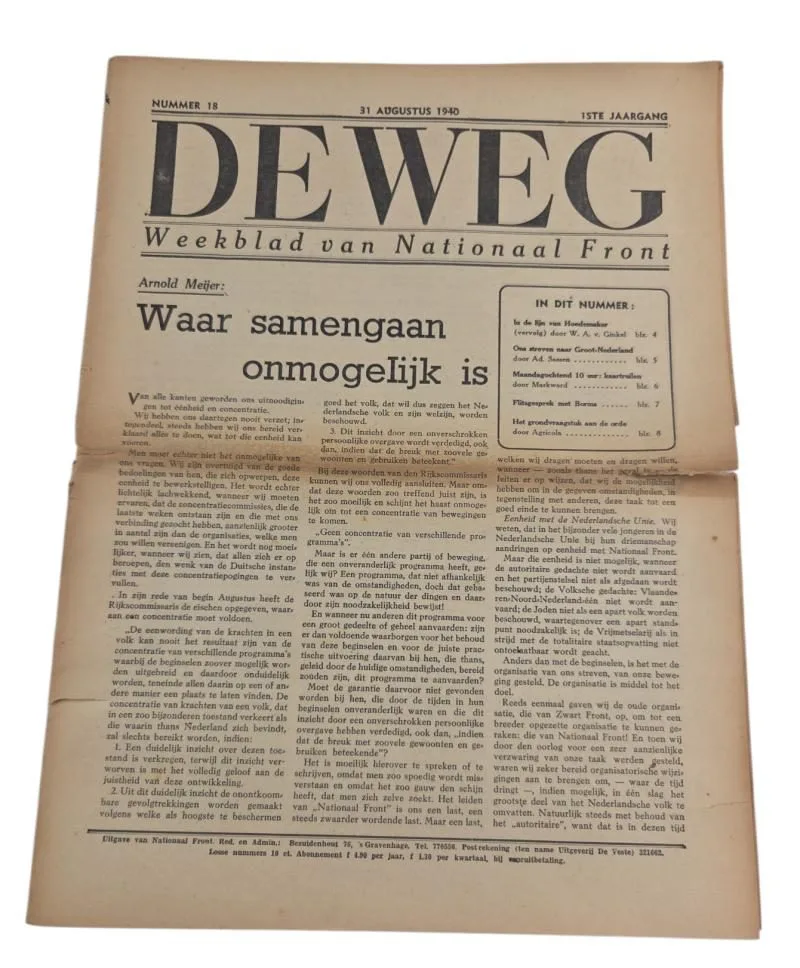 nederlandse  WWII National Front krant de weg — WO2