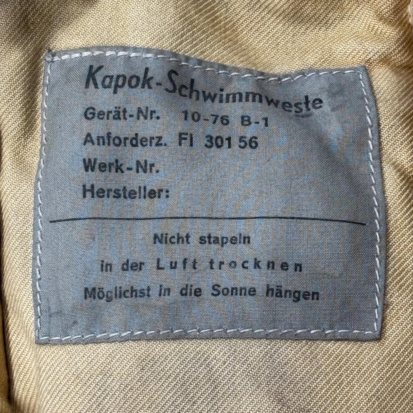Luftwaffe Kapok zwemvest 10-76-B1 — Uitrusting & Accessoires — WO2 (foto 4 van 4)