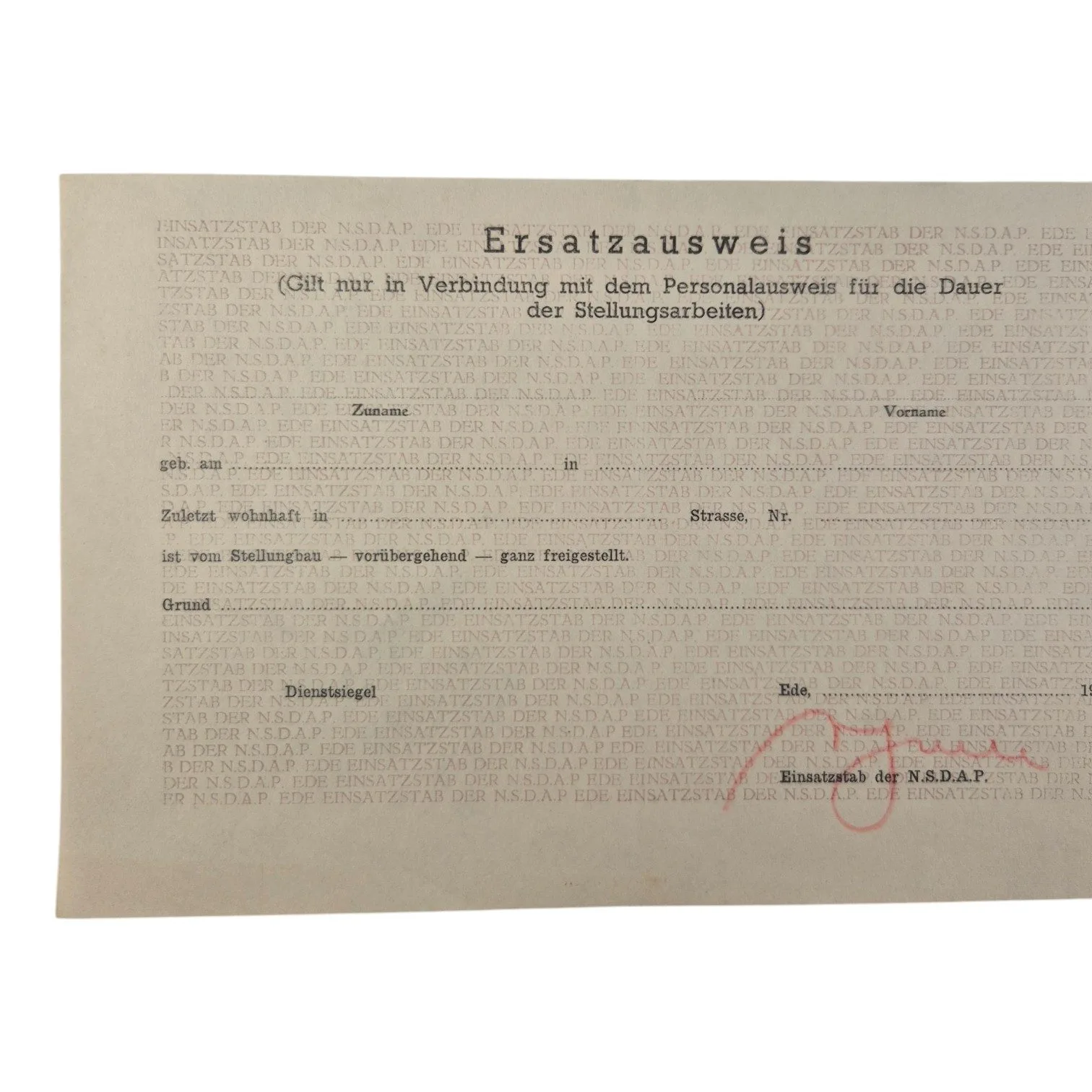 Ersatzausweis NSDAP Ede, 1945 — Foto's & Documenten — WO2 (foto 2 van 5)