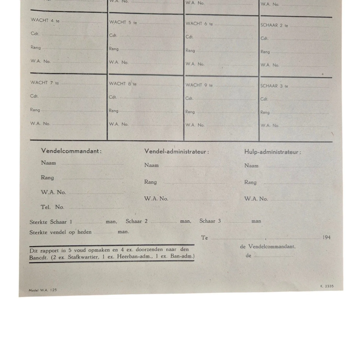 NSB WA ongebruikt document rapport van den Vendelcommandant — Foto's & Documenten — WO2 (foto 3 van 3)