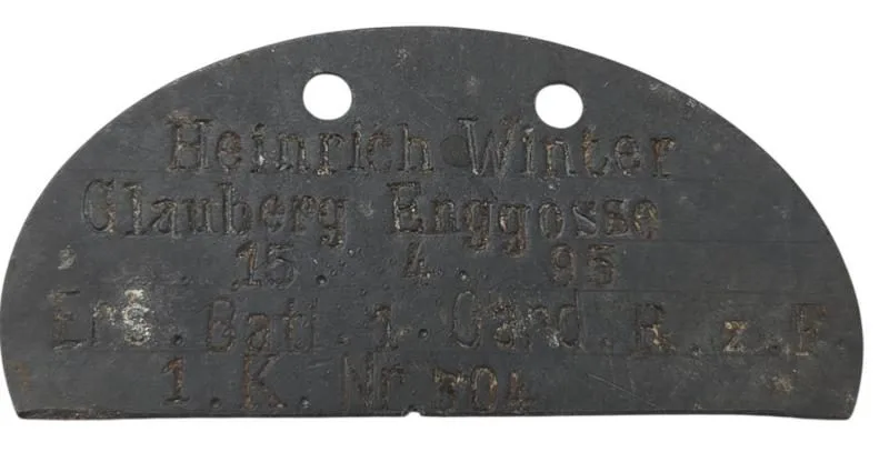 Duits identificatieplaatje uit de Eerste Wereldoorlog (Erkennungsmarke) – Heinrich Wulff — WO1