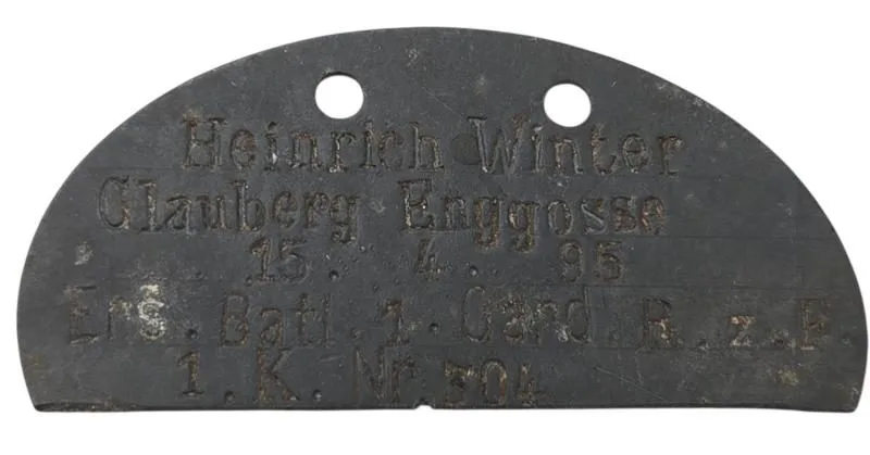 Duits identificatieplaatje uit de Eerste Wereldoorlog (Erkennungsmarke) – Heinrich Wulff — Overige — WO1 (foto 2 van 4)