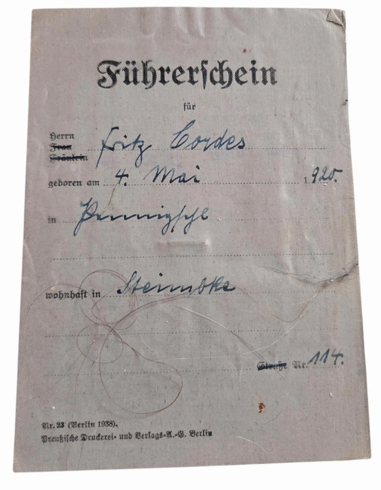 duitse ww2 rijbewijs in gebruikte staat — Foto's & Documenten — WO2 (foto 2 van 6)