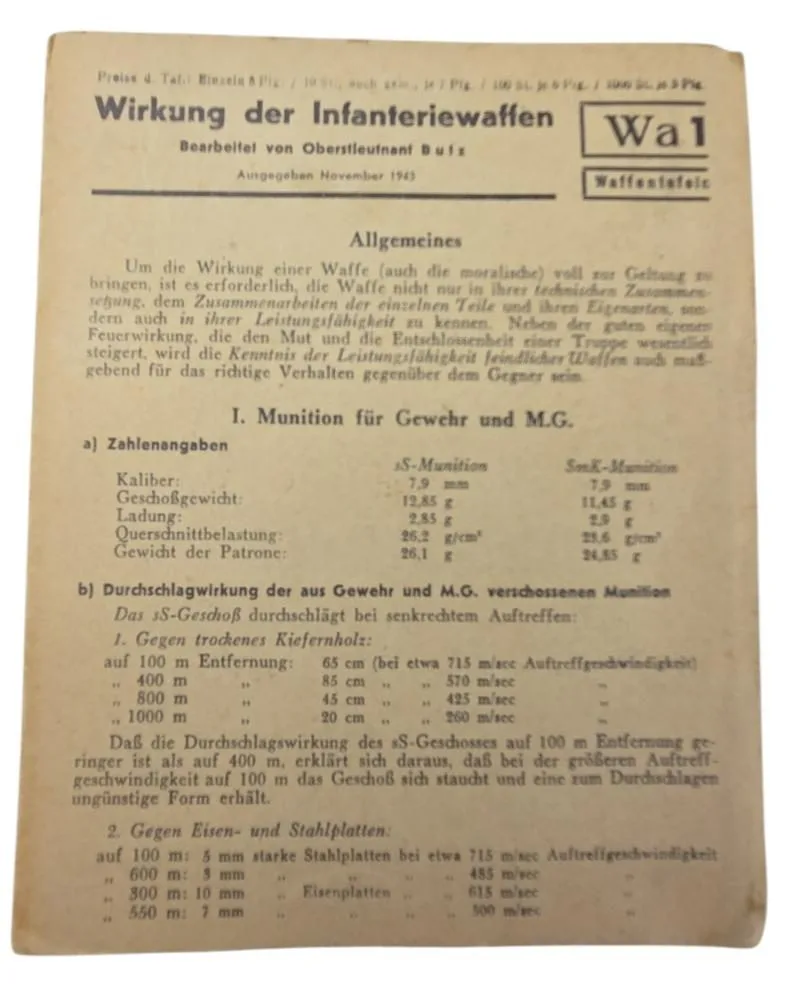 een Duitse folder uit de Tweede Wereldoorlog over de effecten van infanteriewapens — WO2