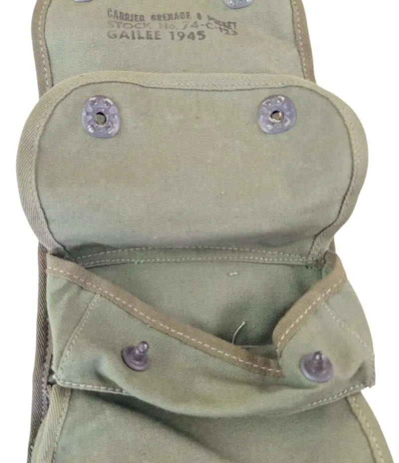 Zeer mooie tas voor het meenemen van 6 Amerikaanse 'egg'-handgranaten. Met stempel en datum 1945. — Uitrusting & Accessoires — WO2 (foto 2 van 7)