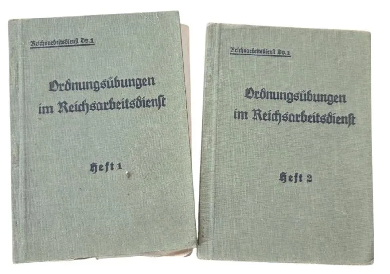 An original set of a WWII German instruction booklet titled "Ordnungsübungen im Reichsarbeitsdienst — WO2
